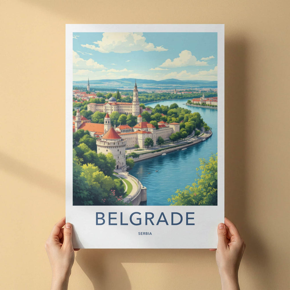 Belgrade Poster - Serbia Travel Art - Riverfront City Fortress Home Decor