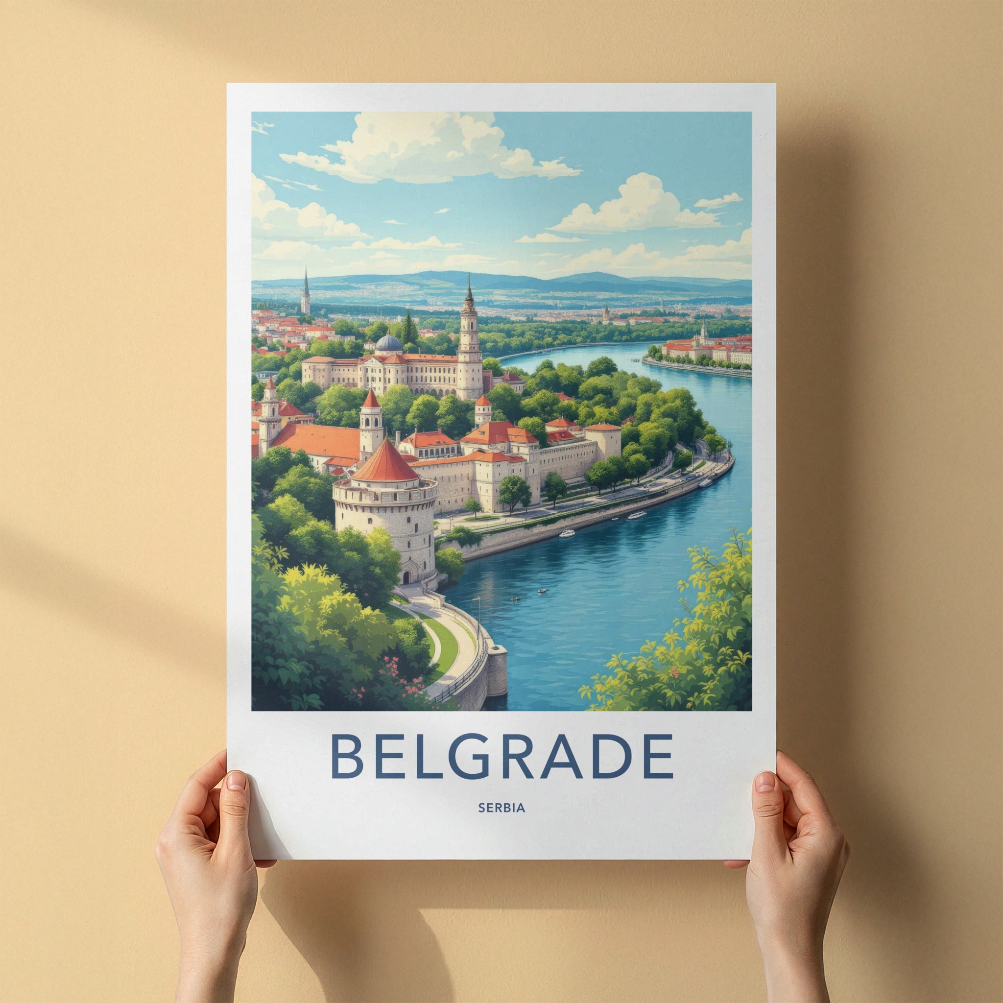 Belgrade Poster - Serbia Travel Art - Riverfront City Fortress Home Decor