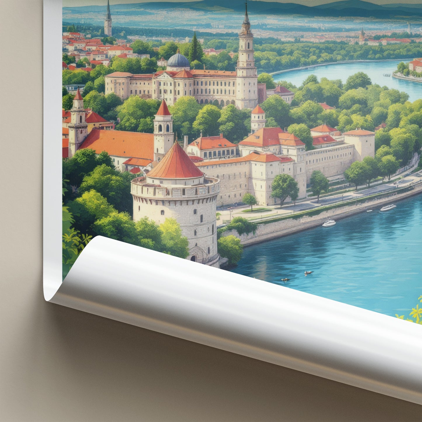 Belgrade Poster - Serbia Travel Art - Riverfront City Fortress Home Decor