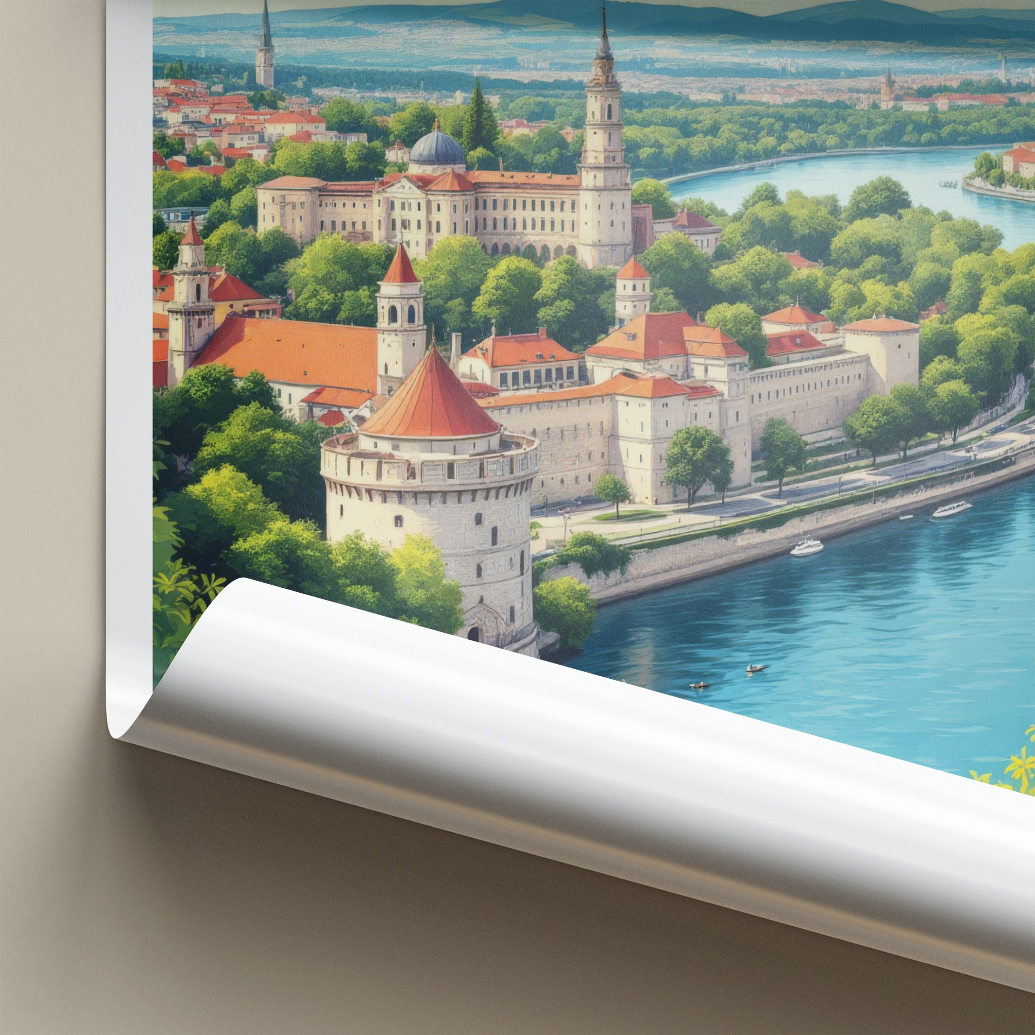 Belgrade Poster - Serbia Travel Art - Riverfront City Fortress Home Decor