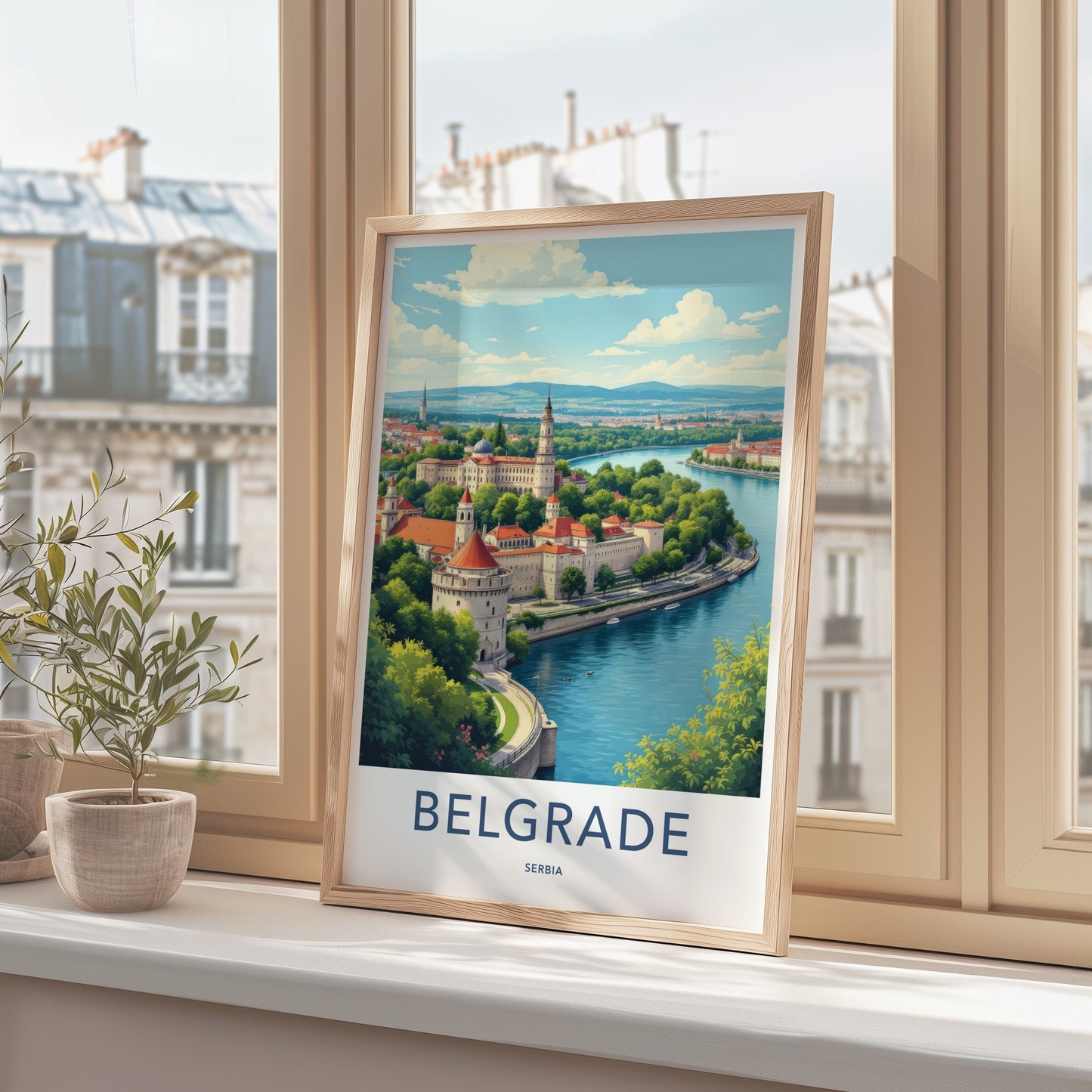 Belgrade Poster - Serbia Travel Art - Riverfront City Fortress Home Decor