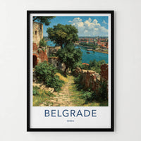 Belgrade Poster - Serbia Travel Art - Riverside Fortress Path Home Decor