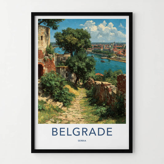 Belgrade Poster - Serbia Travel Art - Riverside Fortress Path Home Decor