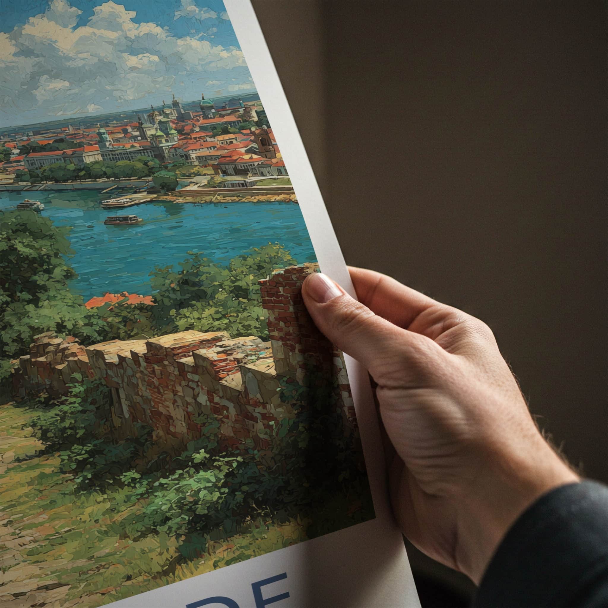 Belgrade Poster - Serbia Travel Art - Riverside Fortress Path Home Decor