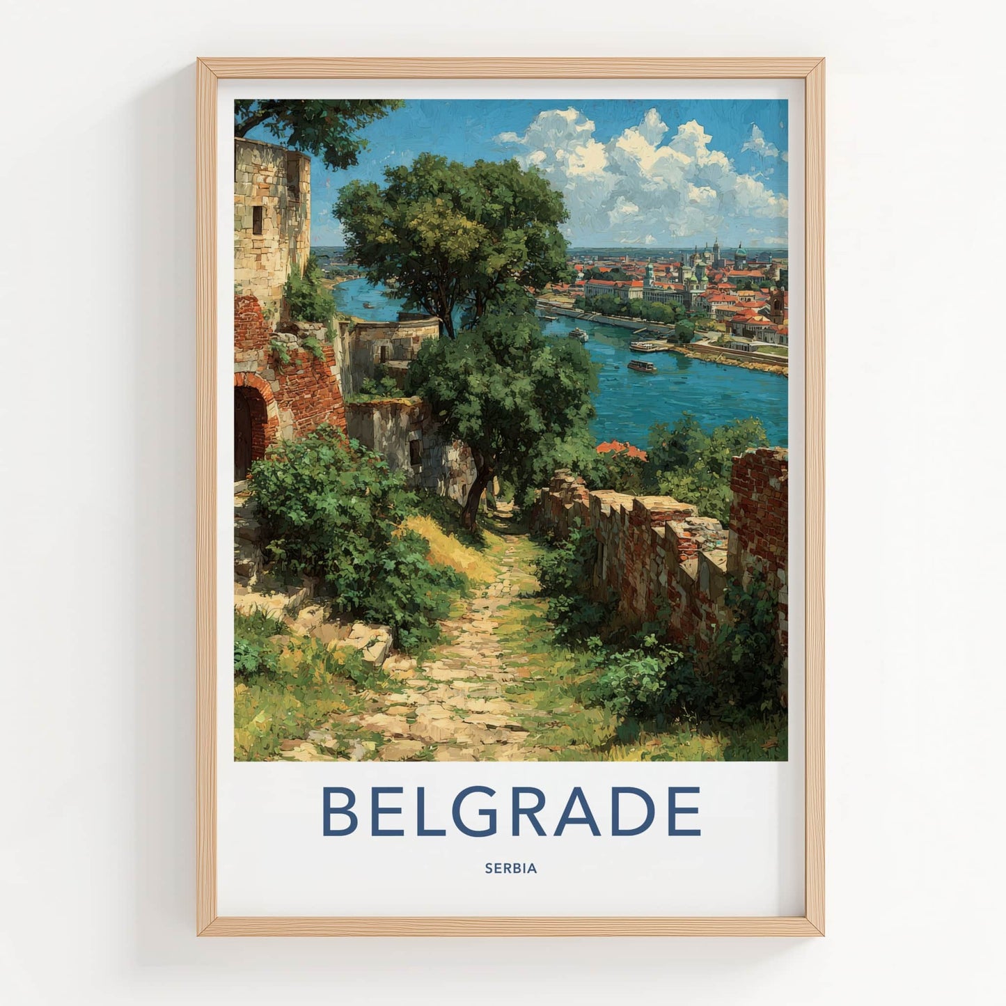 Belgrade Poster - Serbia Travel Art - Riverside Fortress Path Home Decor