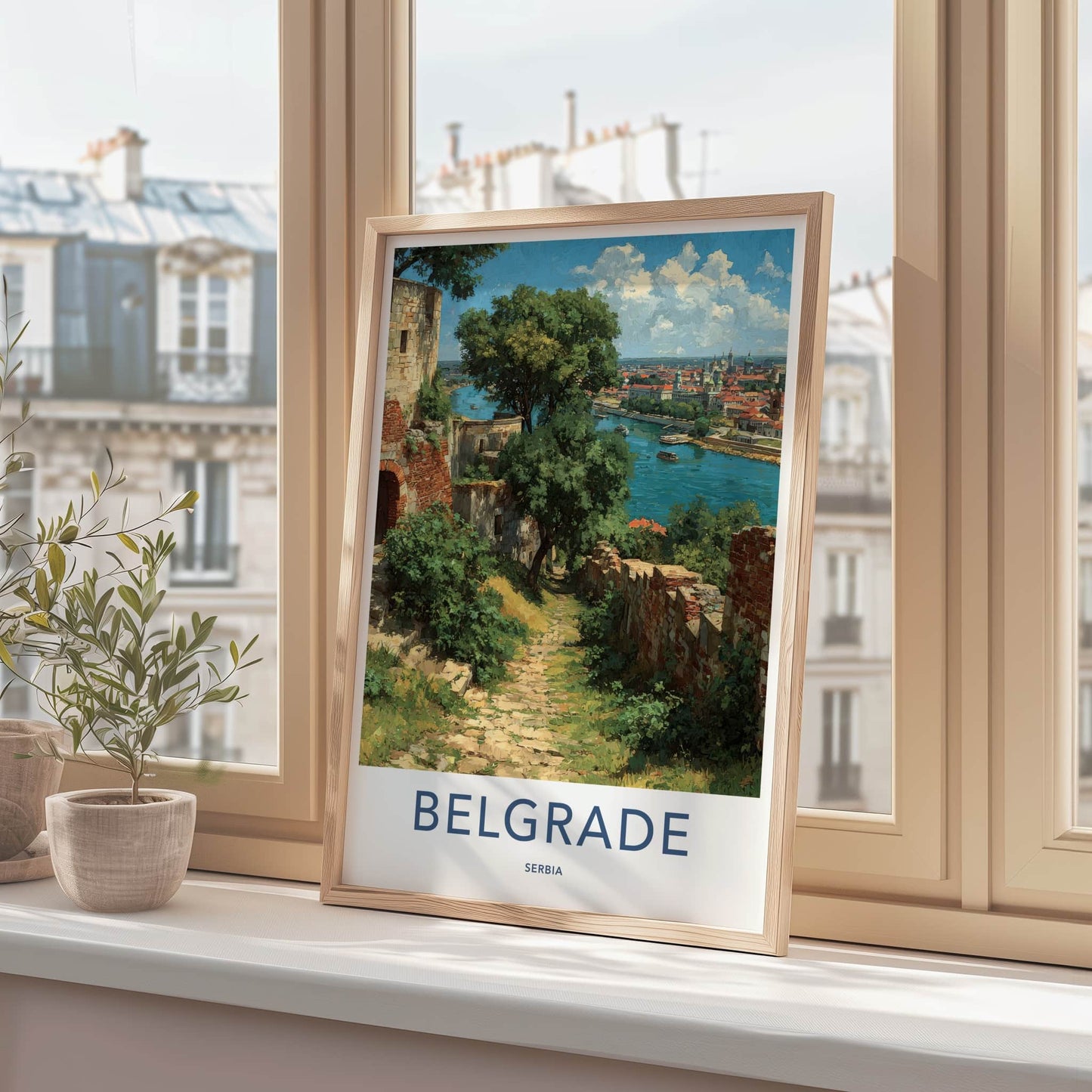Belgrade Poster - Serbia Travel Art - Riverside Fortress Path Home Decor