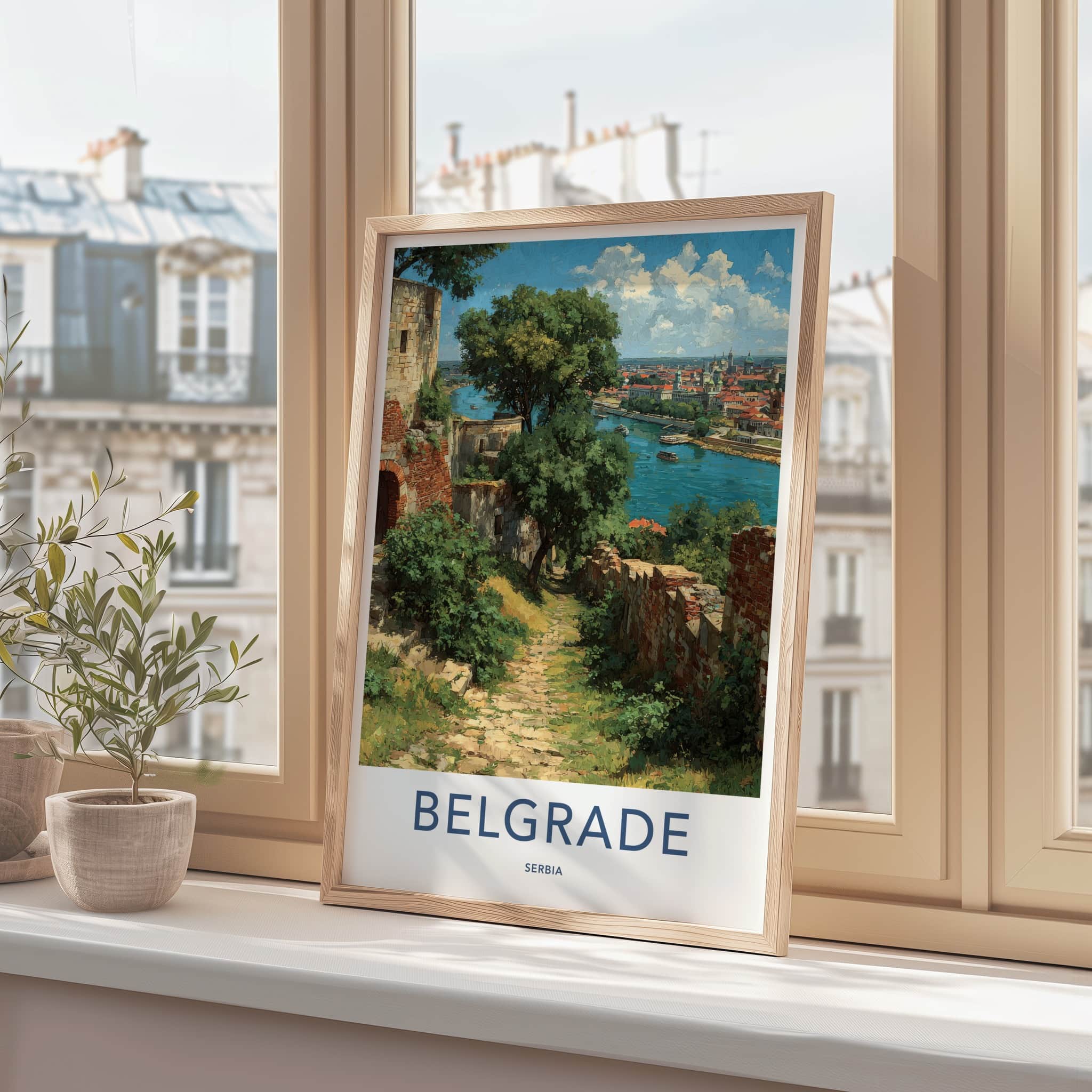 Belgrade Poster - Serbia Travel Art - Riverside Fortress Path Home Decor