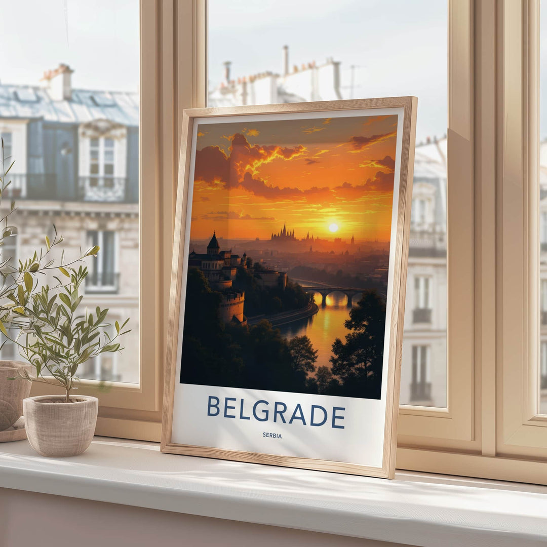 Belgrade Poster - Serbia Travel Print - Historic Fortress River Wall Decor