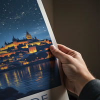 Belgrade Poster - Serbia Travel Print - Illuminated Riverside View Home Decor