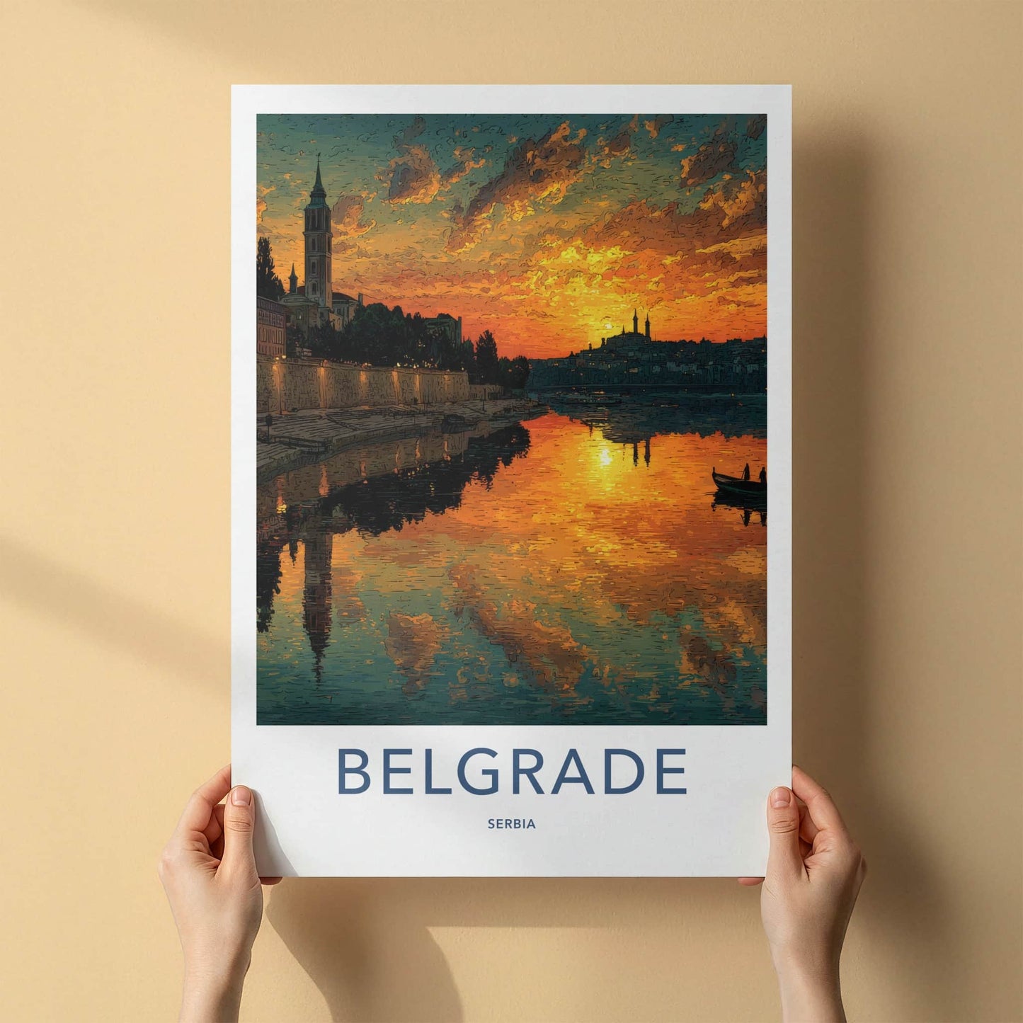 Belgrade Poster - Serbia Wall Art - Golden River Sunset Home Decor