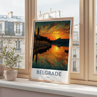 Belgrade Poster - Serbia Wall Art - Golden River Sunset Home Decor