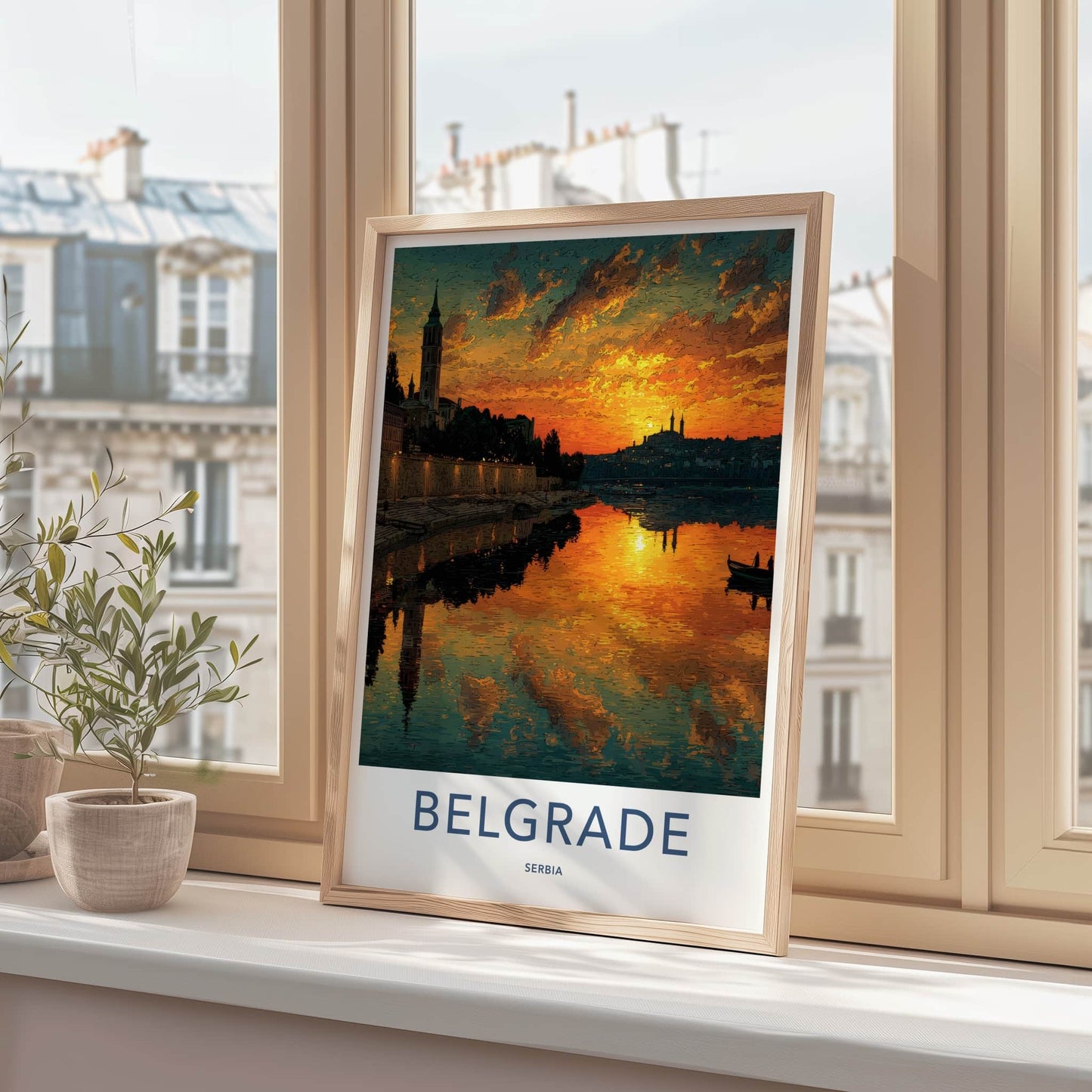 Belgrade Poster - Serbia Wall Art - Golden River Sunset Home Decor