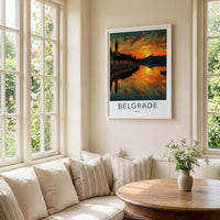 Belgrade Poster - Serbia Wall Art - Golden River Sunset Home Decor