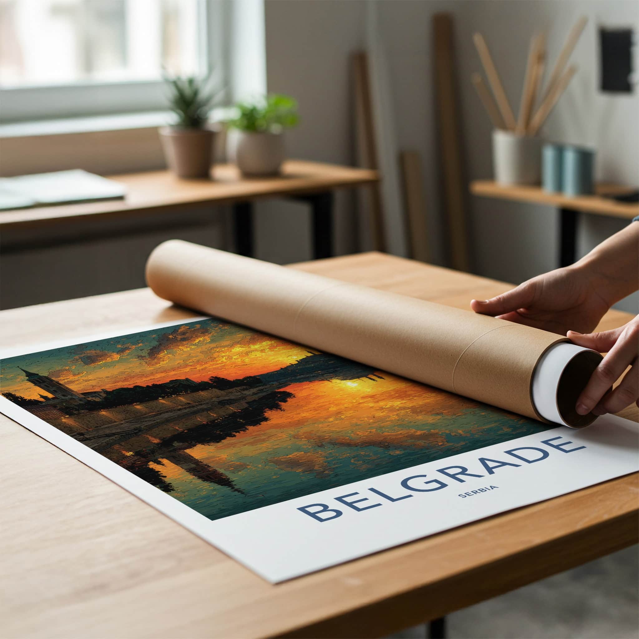 Belgrade Poster - Serbia Wall Art - Golden River Sunset Home Decor
