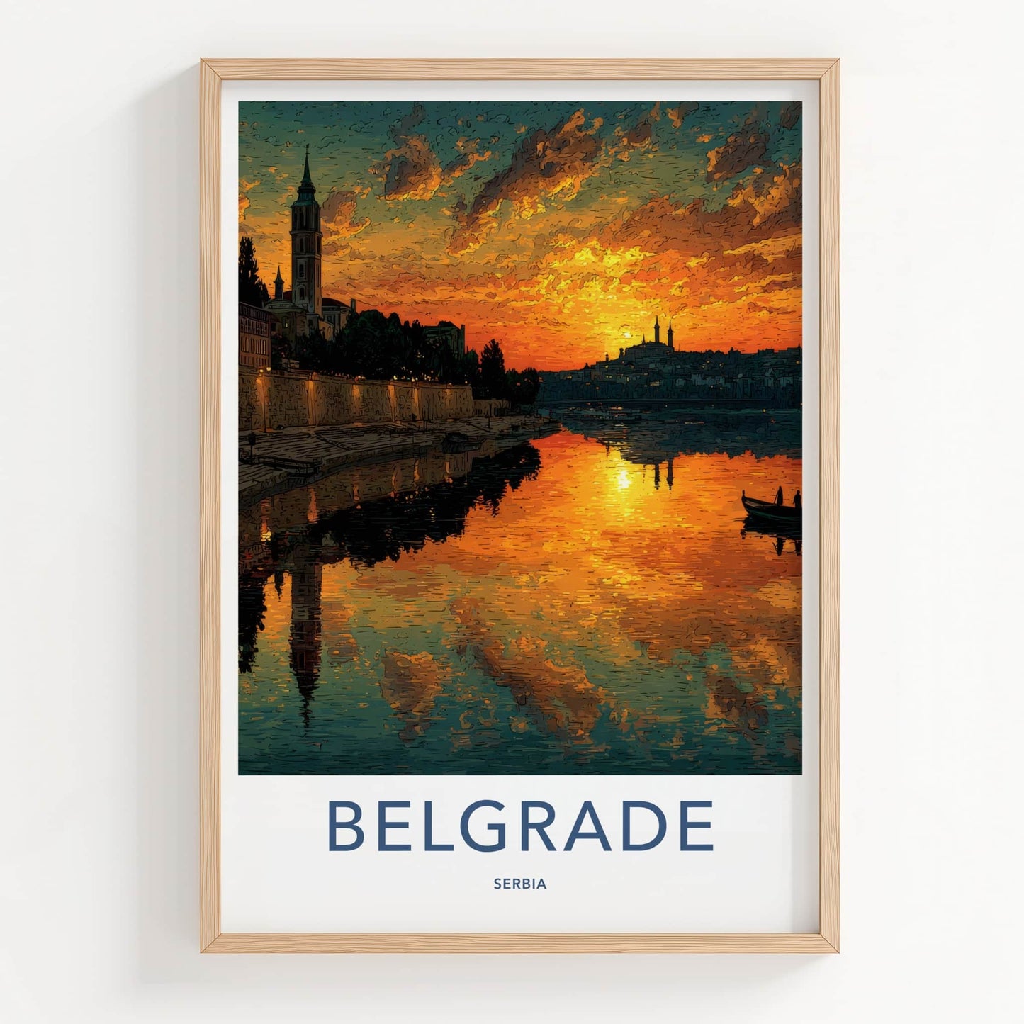 Belgrade Poster - Serbia Wall Art - Golden River Sunset Home Decor
