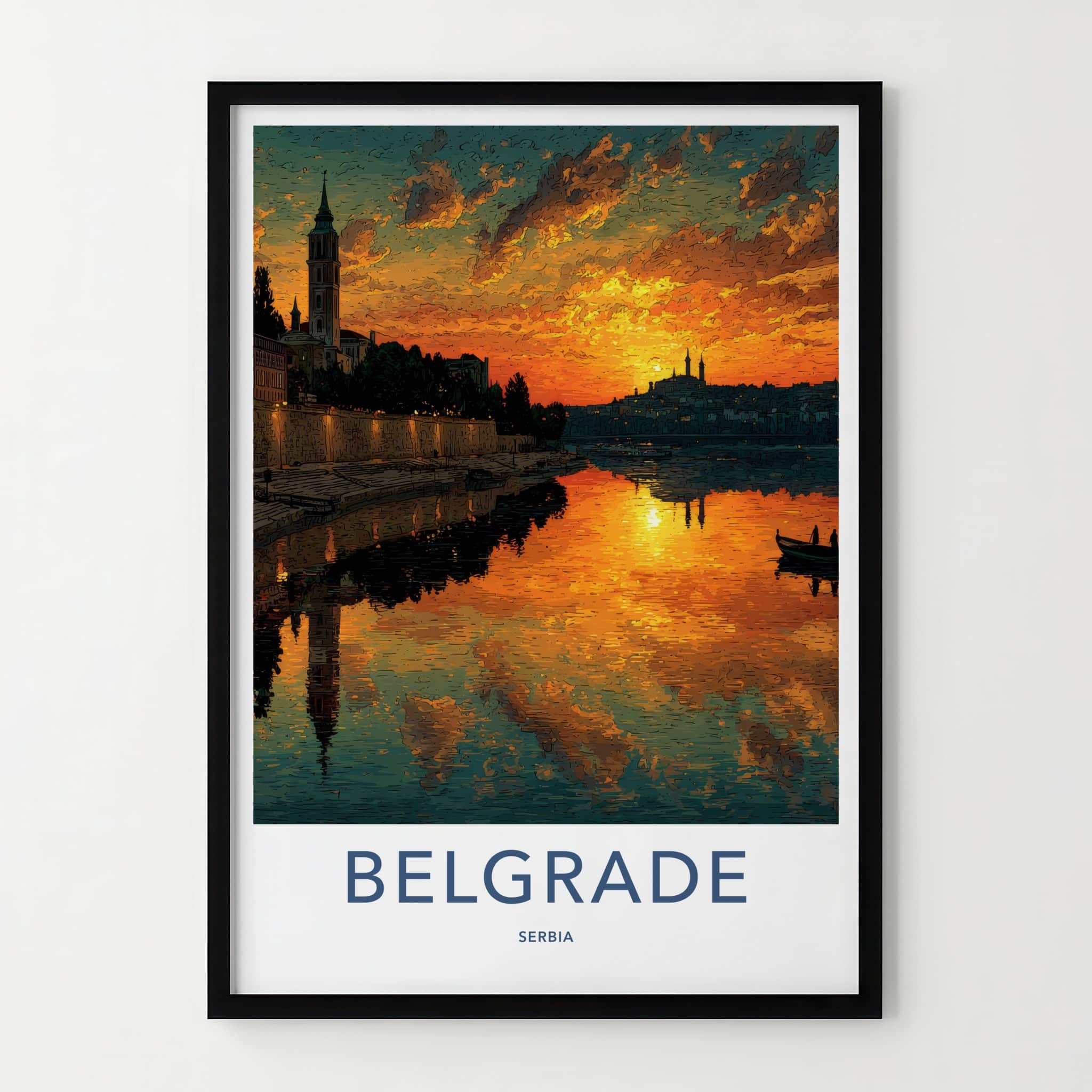 Belgrade Poster - Serbia Wall Art - Golden River Sunset Home Decor