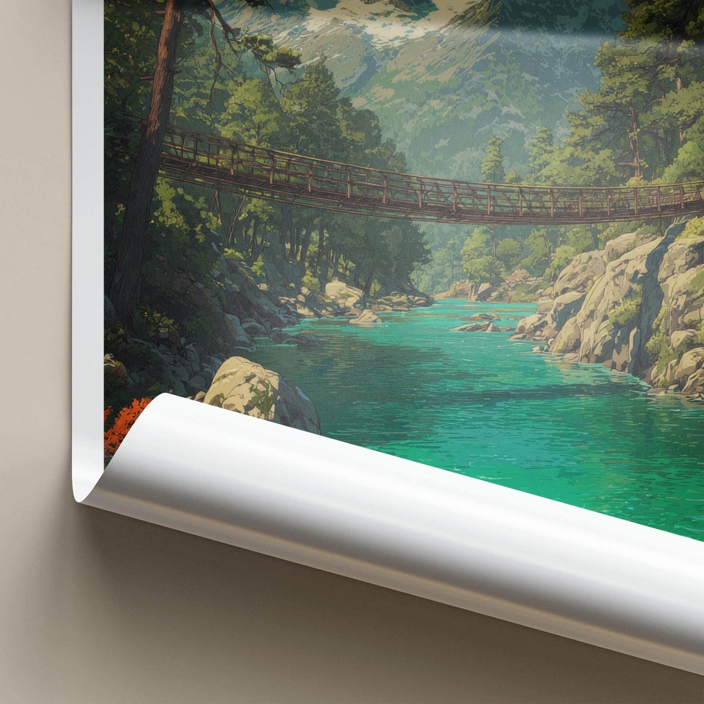 Belukha Mountain Poster - Russia Scenic Art - River Bridge Peaks Wall Decor