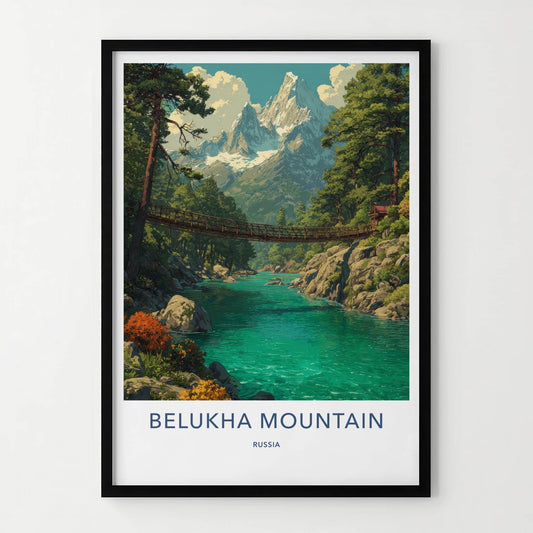 Belukha Mountain Poster - Russia Scenic Art - River Bridge Peaks Wall Decor