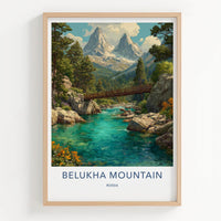 Belukha Mountain Poster - Russia Scenic Art - Turquoise River Bridge Wall Decor