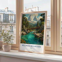 Belukha Mountain Poster - Russia Scenic Art - Turquoise River Bridge Wall Decor