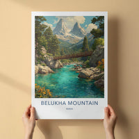 Belukha Mountain Poster - Russia Scenic Art - Turquoise River Bridge Wall Decor