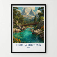 Belukha Mountain Poster - Russia Scenic Art - Turquoise River Bridge Wall Decor