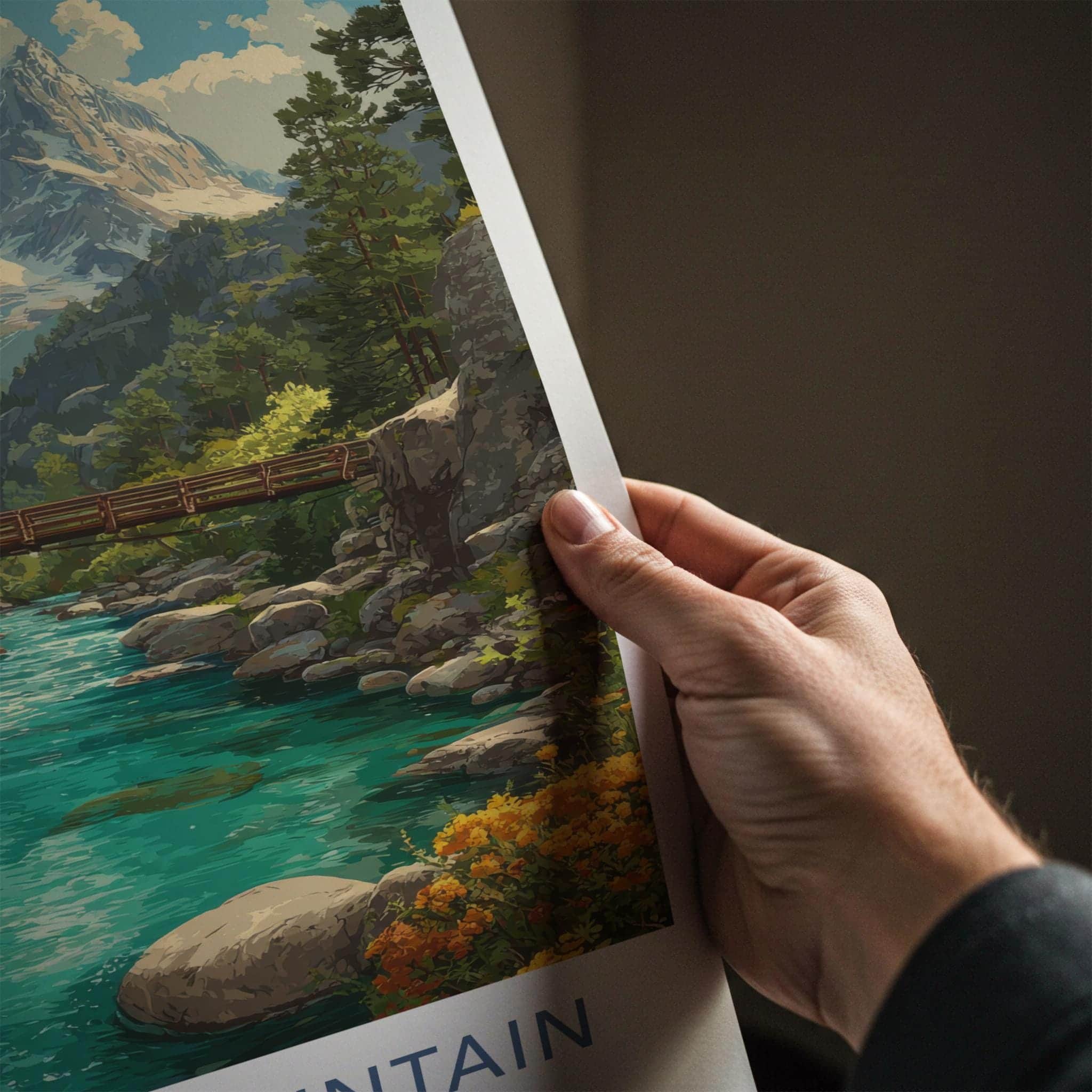 Belukha Mountain Poster - Russia Wall Art - Wooden Bridge River Home Decor