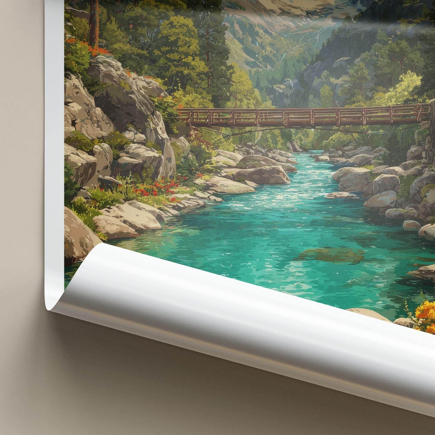 Belukha Mountain Poster - Russia Wall Art - Wooden Bridge River Home Decor