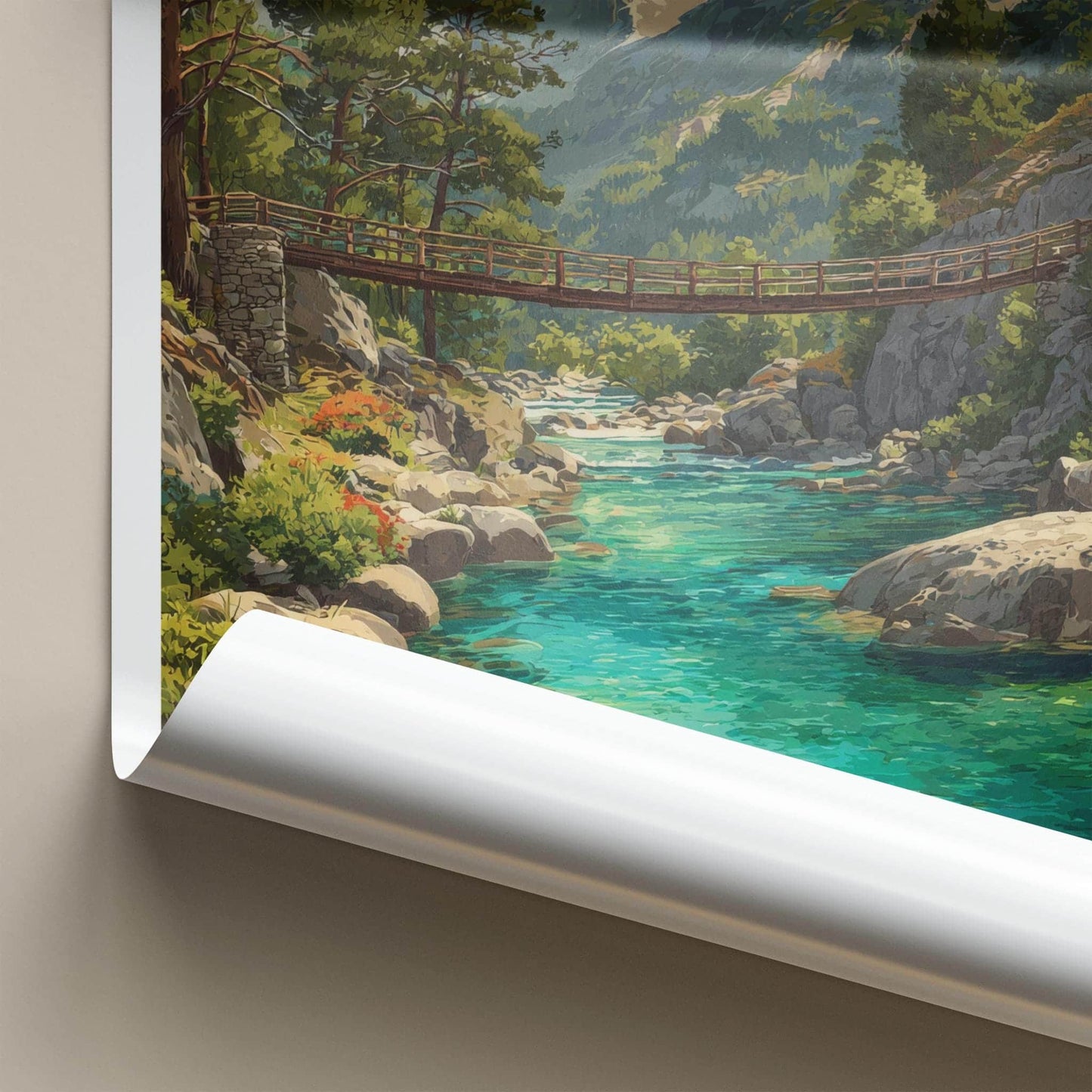 Belukha Poster - Russia Travel Art - Mountain River Bridge Wall Decor