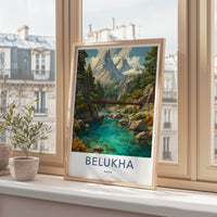 Belukha Poster - Russia Travel Art - Turquoise River Bridge Wall Decor