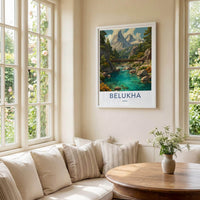 Belukha Poster - Russia Travel Art - Turquoise River Bridge Wall Decor