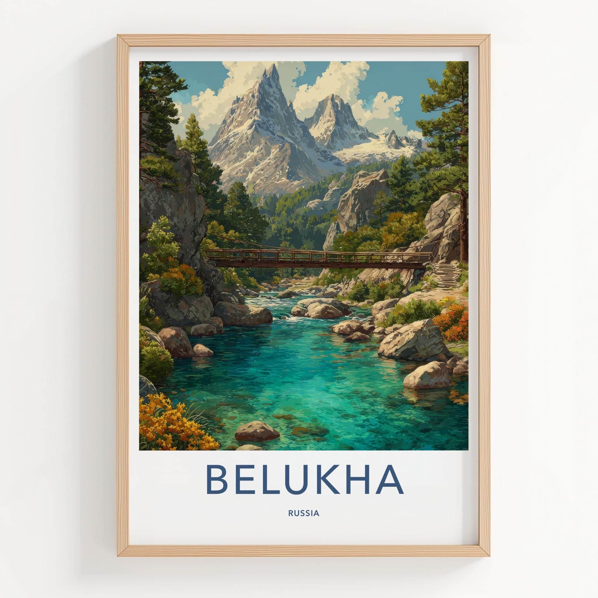 Belukha Poster - Russia Travel Art - Turquoise River Bridge Wall Decor