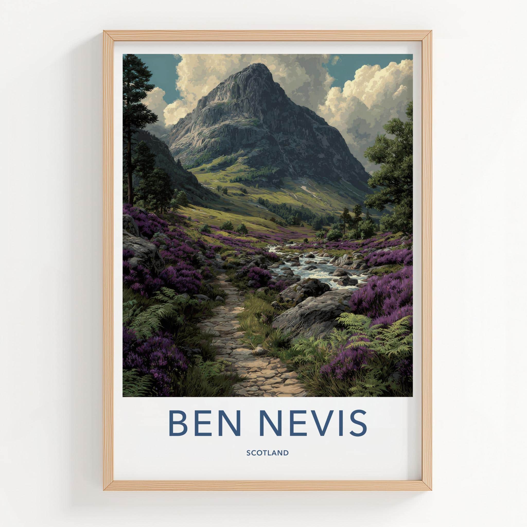 Ben Nevis Poster - Scotland Scenic Art - Heather River Valley Wall Decor