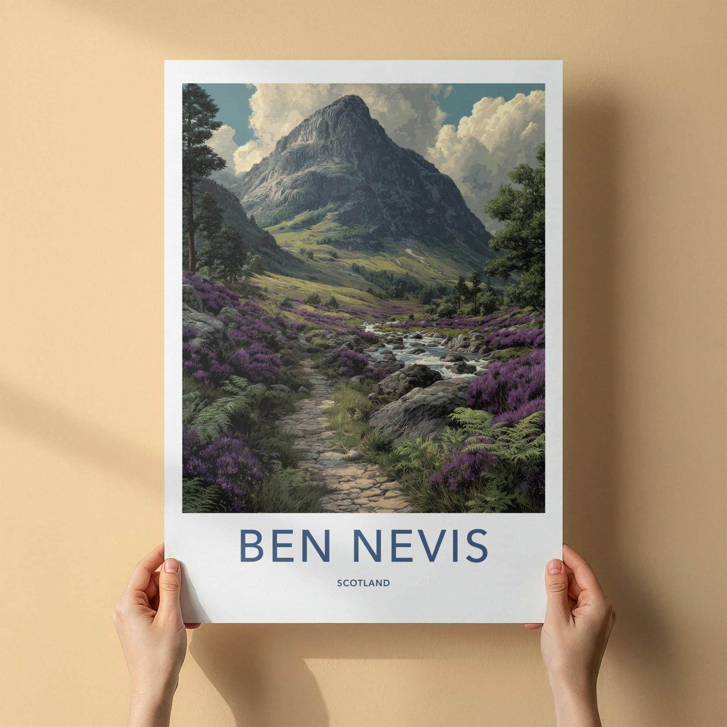 Ben Nevis Poster - Scotland Scenic Art - Heather River Valley Wall Decor
