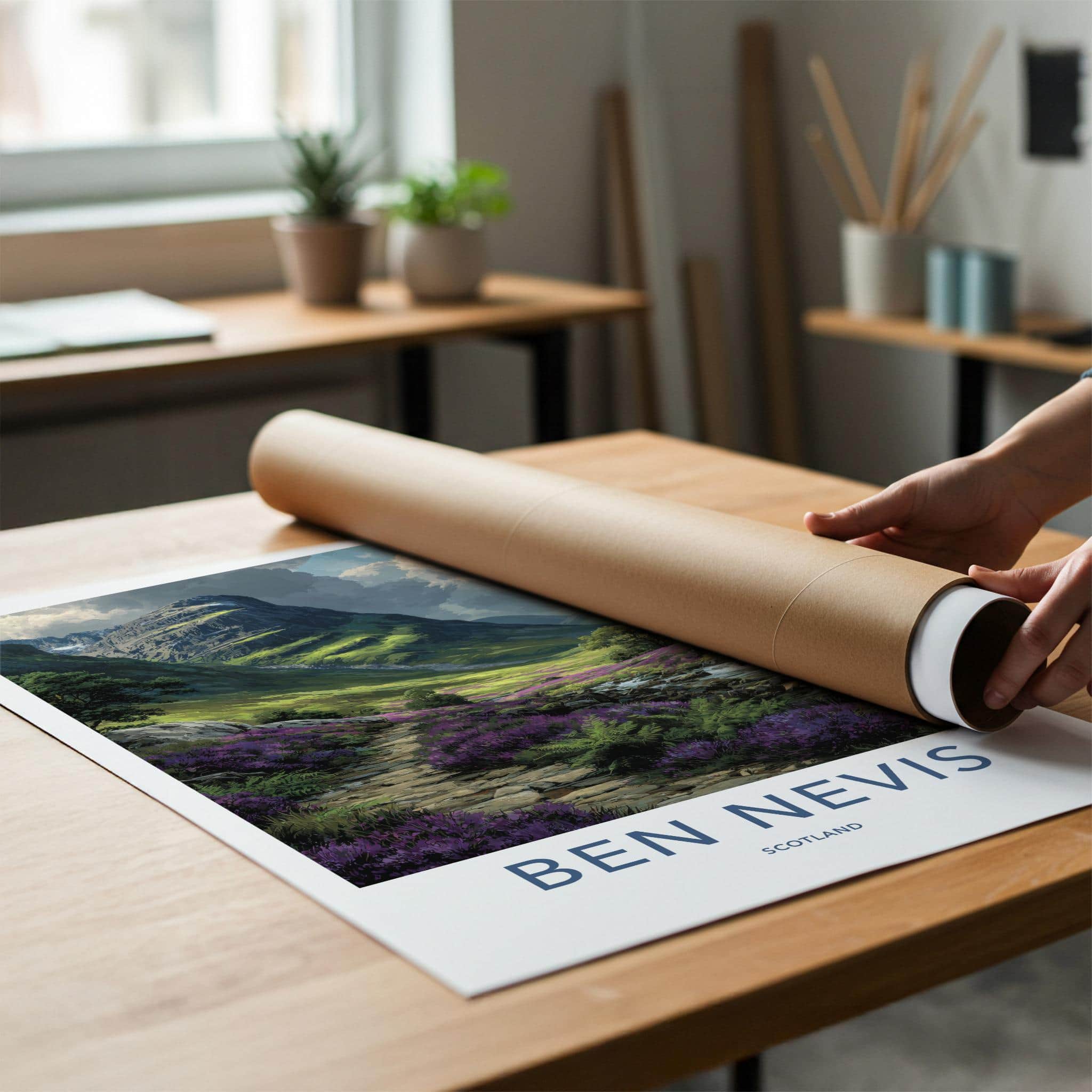 Ben Nevis Poster - Scotland Scenic Art - Heather Valley Mountains Wall Decor