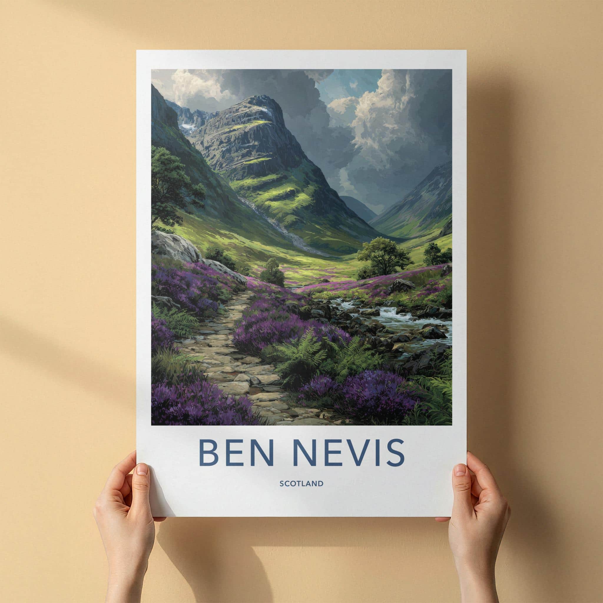 Ben Nevis Poster - Scotland Scenic Art - Heather Valley Mountains Wall Decor