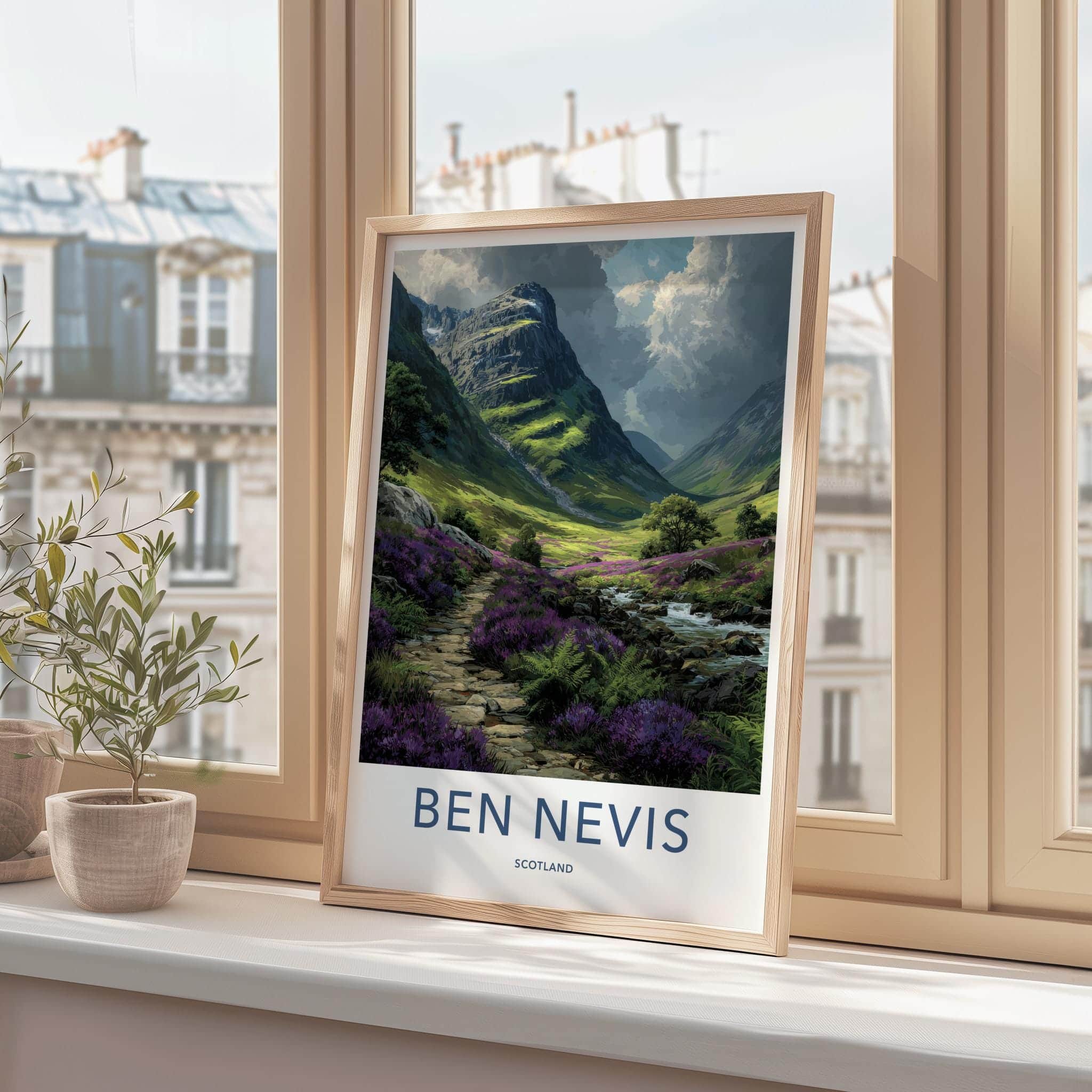 Ben Nevis Poster - Scotland Scenic Art - Heather Valley Mountains Wall Decor