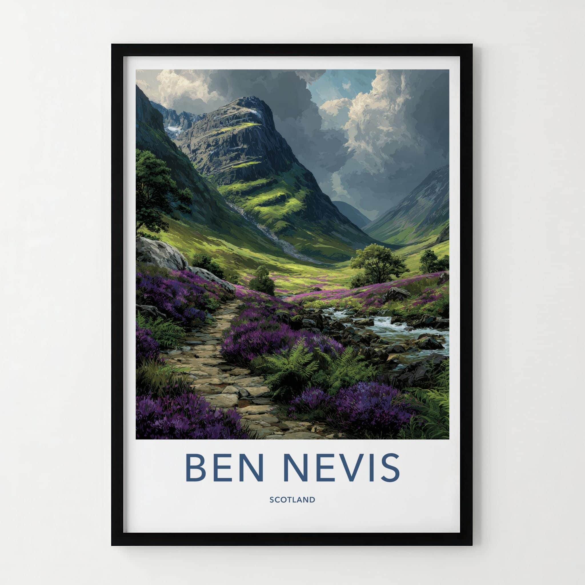 Ben Nevis Poster - Scotland Scenic Art - Heather Valley Mountains Wall Decor