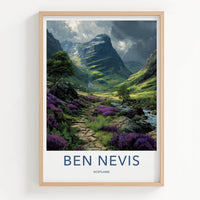 Ben Nevis Poster - Scotland Scenic Art - Vibrant heather path Home Decor