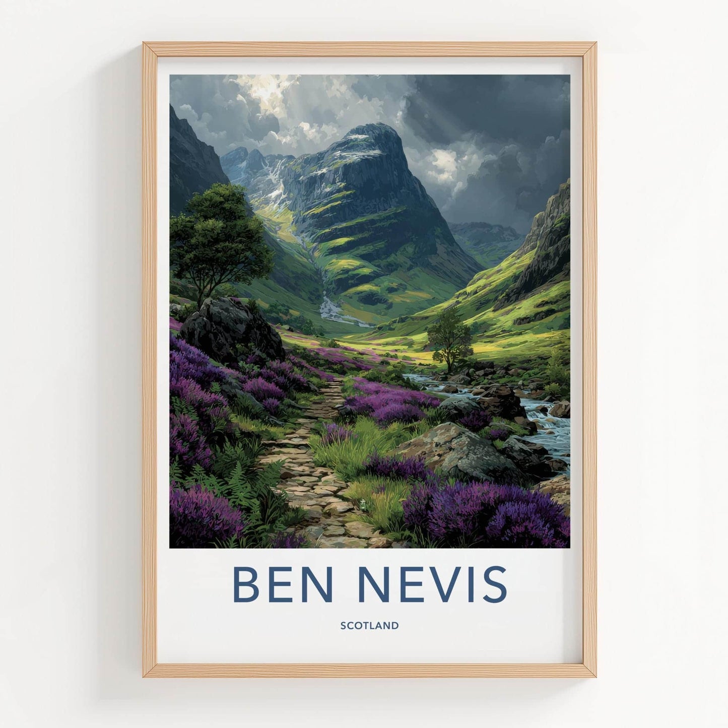 Ben Nevis Poster - Scotland Scenic Art - Vibrant heather path Home Decor
