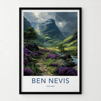 Ben Nevis Poster - Scotland Scenic Art - Vibrant heather path Home Decor