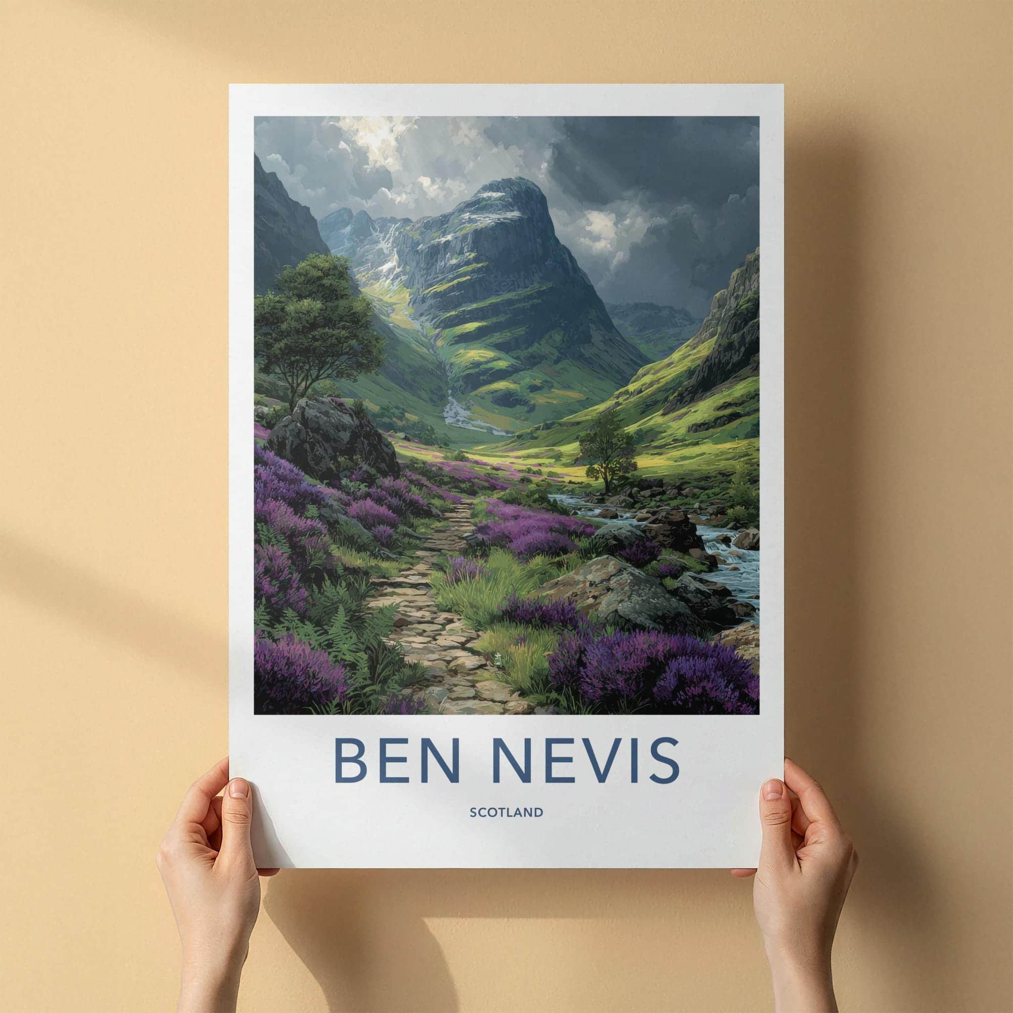 Ben Nevis Poster - Scotland Scenic Art - Vibrant heather path Home Decor