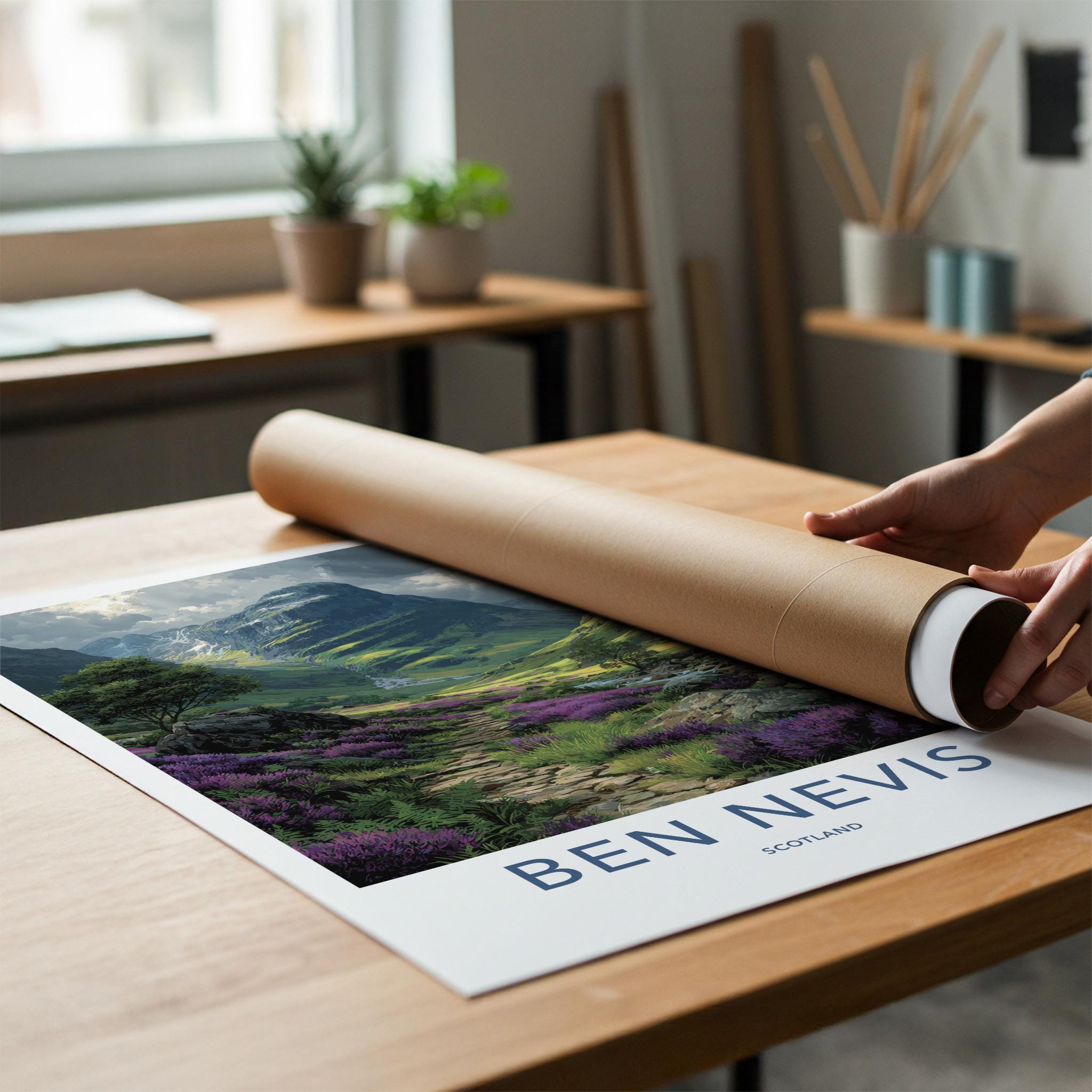 Ben Nevis Poster - Scotland Scenic Art - Vibrant heather path Home Decor