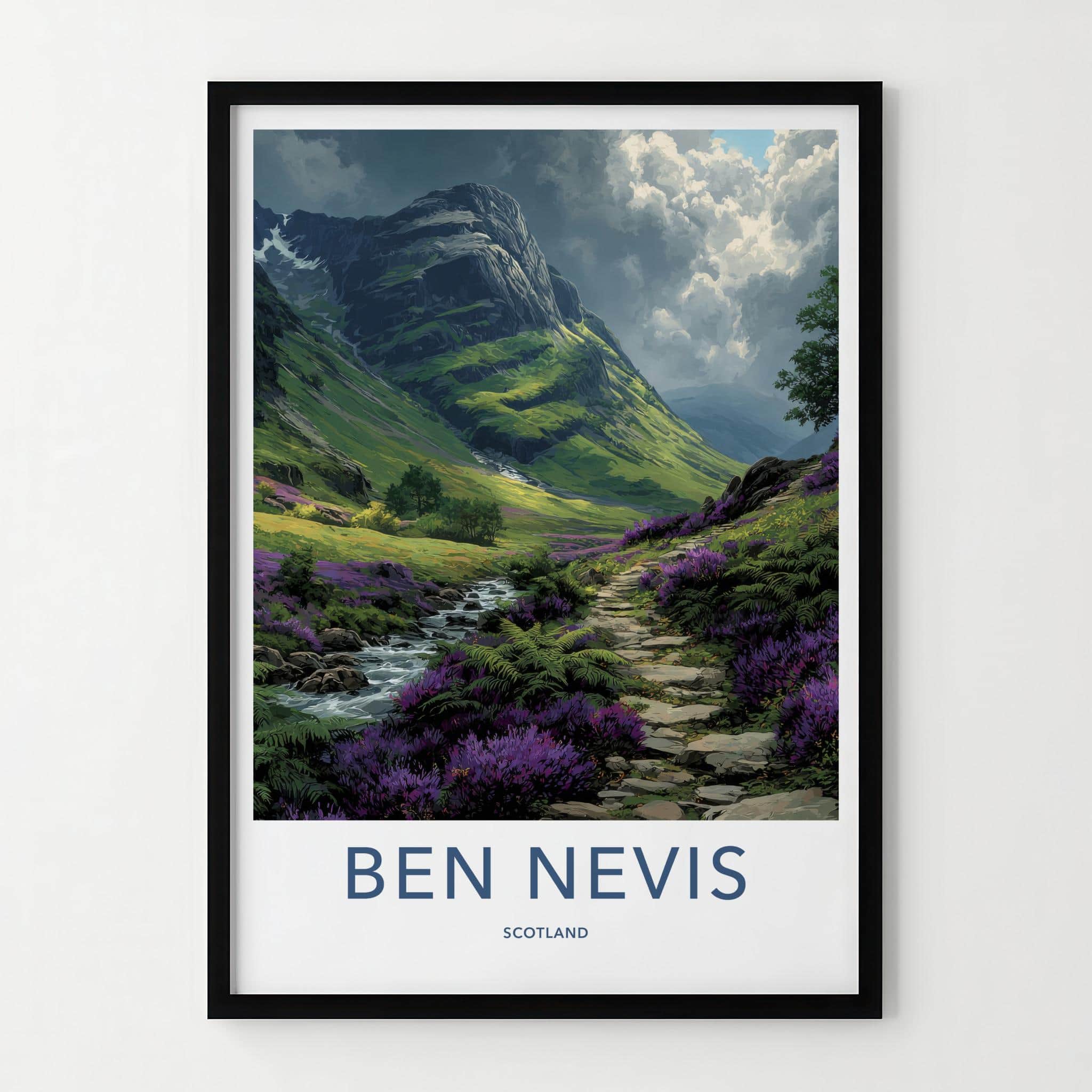 Ben Nevis Poster - Scotland Scenic Art - Vibrant heather trail Wall Decor