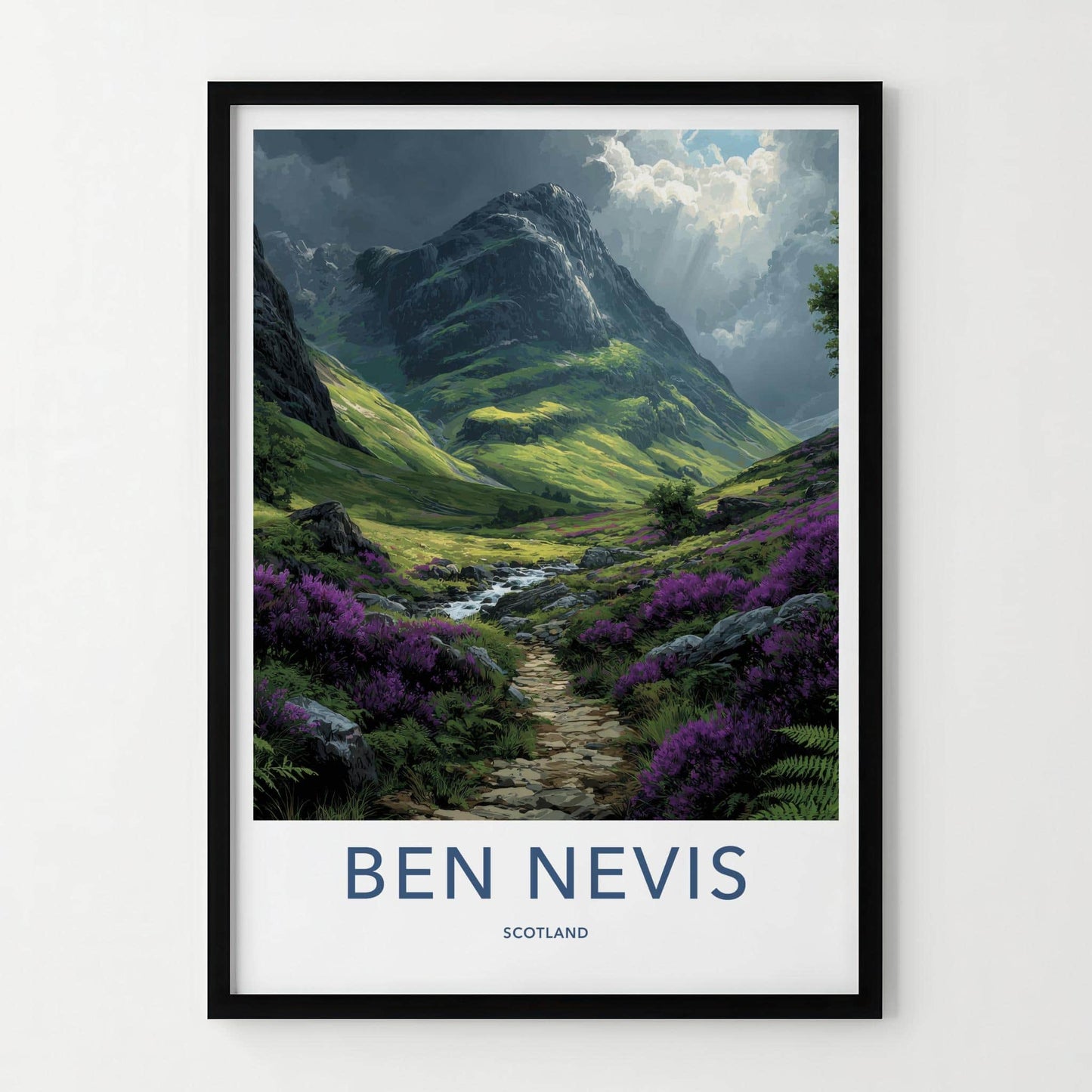 Ben Nevis Poster - Scotland Travel Art - Heather Mountain Path Wall Decor
