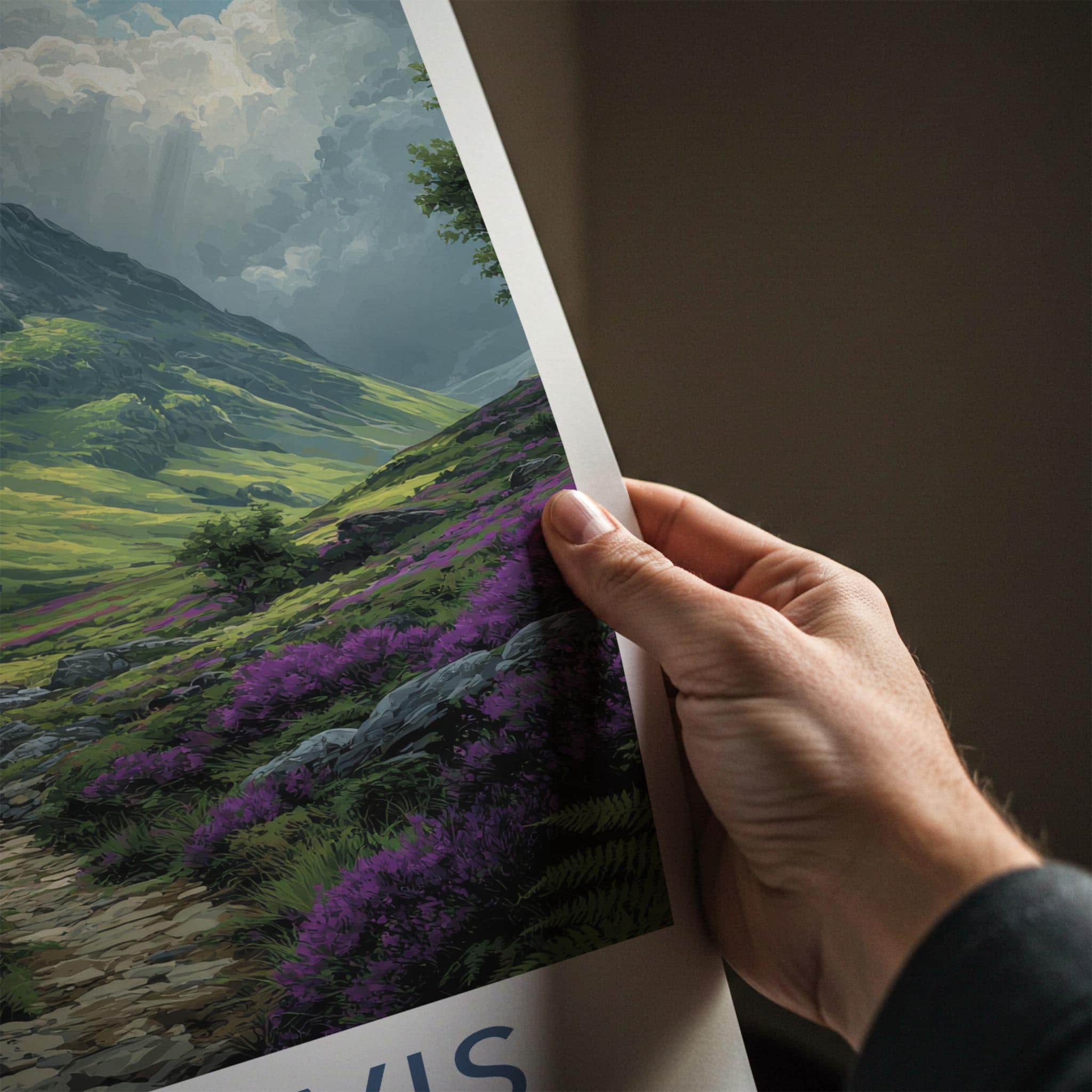 Ben Nevis Poster - Scotland Travel Art - Heather Mountain Path Wall Decor