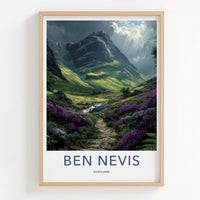 Ben Nevis Poster - Scotland Travel Art - Heather Mountain Path Wall Decor