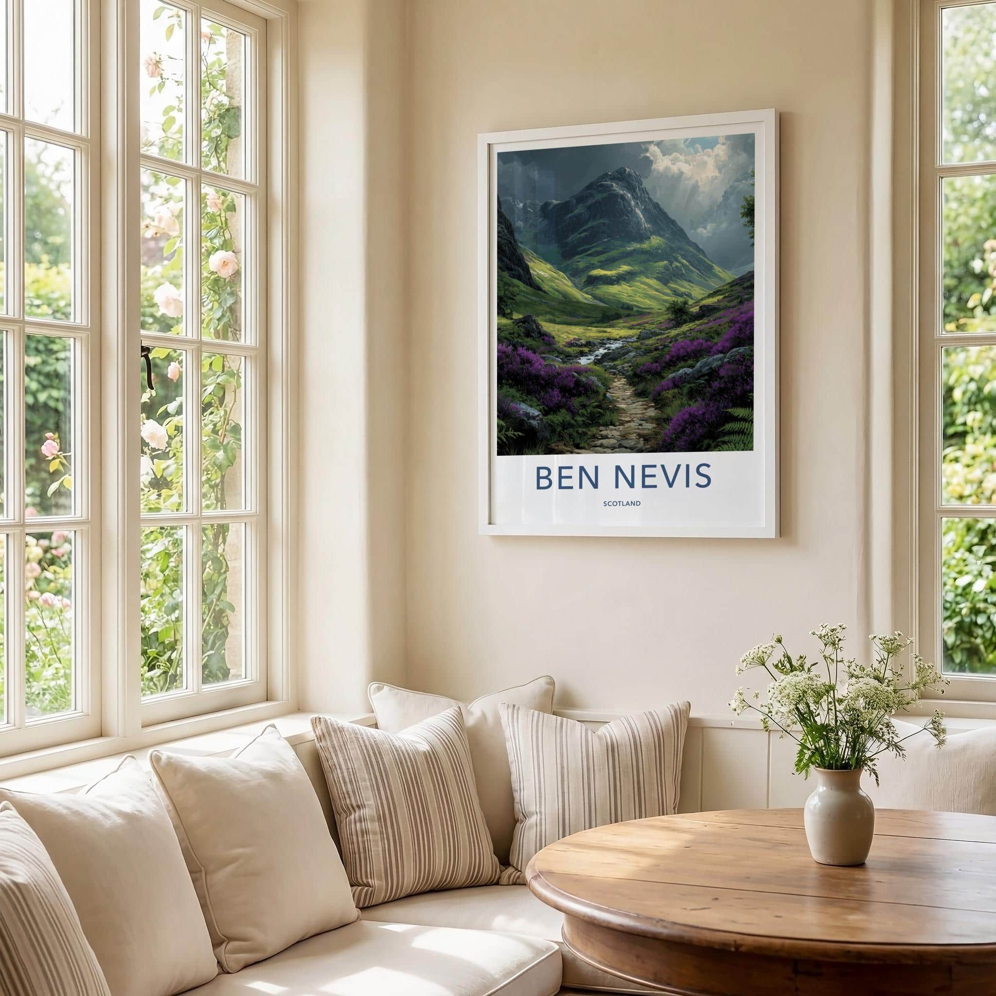 Ben Nevis Poster - Scotland Travel Art - Heather Mountain Path Wall Decor