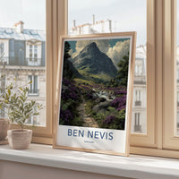 Ben Nevis Poster - Scotland Travel Art - Heather Mountain Stream Wall Decor