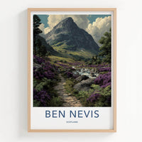 Ben Nevis Poster - Scotland Travel Art - Heather Mountain Stream Wall Decor